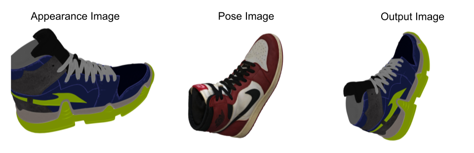 EOPose: Exemplar-based object reposing using Generalized Pose Correspondences